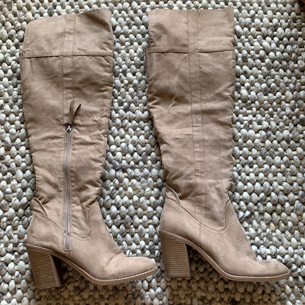 Over the Knee Suede Tan Boot - Size 10